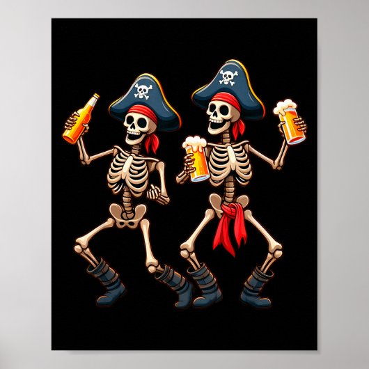 Funny Dancing Rate Skeletons Beer Drinking Hallowe Poster (Voorkant)