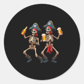 Funny Dancing Rate Skeletons Beer Drinking Hallowe Ronde Sticker (Voorkant)