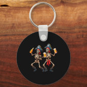 Funny Dancing Rate Skeletons Beer Drinking Hallowe Sleutelhanger (Voorkant)