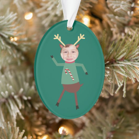 Funny Dancing Reindeer Photo Holiday Ornament (Boom)
