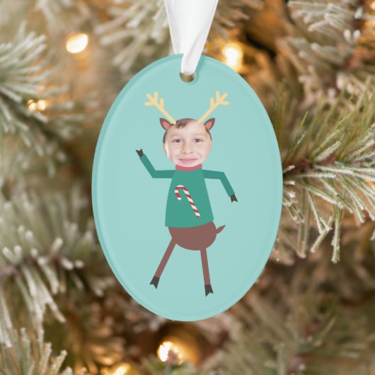 Funny Dancing Reindeer Photo Holiday Ornament (Boom)