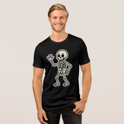 Funny Dancing Skeleton Sticker – Cute Halloween Tri-Blend Shirt (Voorkant volledig)