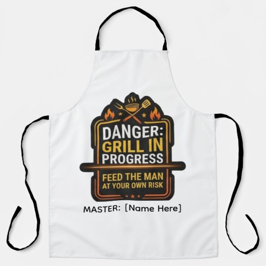 Funny Danger Grill In Progress BBQ Schort – Modern (Voorkant)