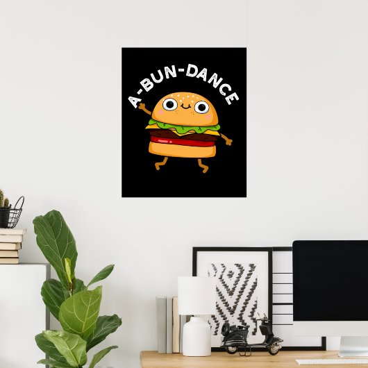 Funny Dansende Burger Pun Dark BG Poster (Thuiskantoor)