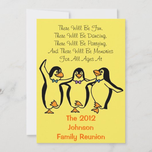 Funny Dansende Penguins Festive Family Reunion Kaart (Voorkant)
