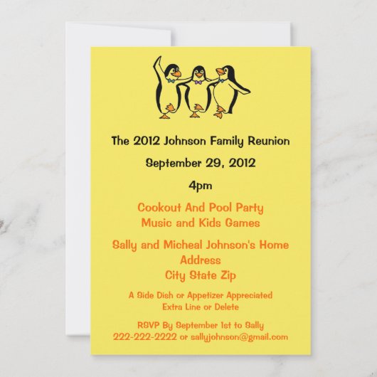 Funny Dansende Penguins Festive Family Reunion Kaart (Achterkant)