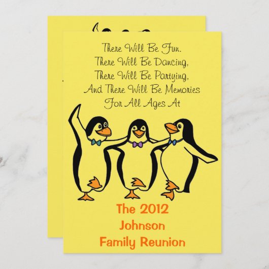 Funny Dansende Penguins Festive Family Reunion Kaart (Voorkant / Achterkant)
