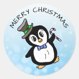 Funny Dansende Pinguïn met snoepriet Kerstmis Ronde Sticker
