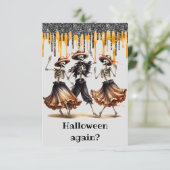 Funny Dansende Skeleton Halloween Party Kaart (Staand voorkant)