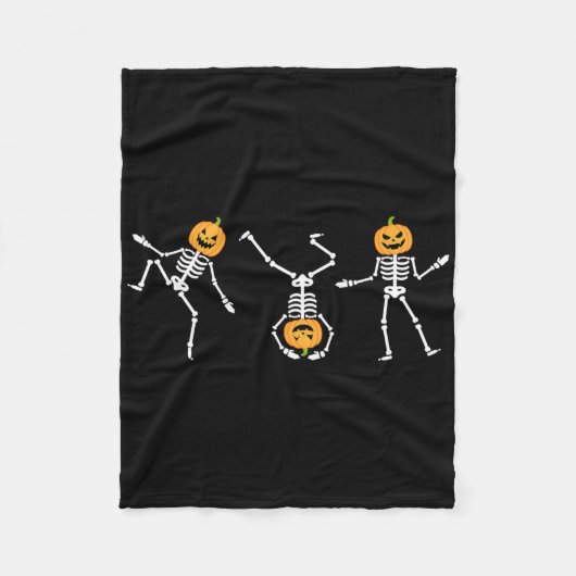 Funny Dansende Skeleton Halloween Pumpkin Skeleton Fleece Deken (Voorkant)