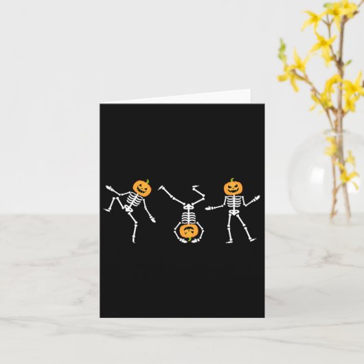 Funny Dansende Skeleton Halloween Pumpkin Skeleton Kaart (Gele Bloem)