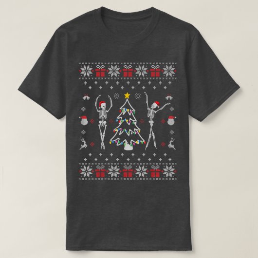 Funny Dansende Skeleton Kerstmis Lights Ugly Chris T-shirt (Design voorkant)