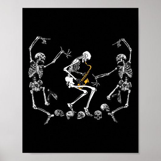 Funny Dansende Skeleton Speling Saxophone Hallowee Poster (Voorkant)