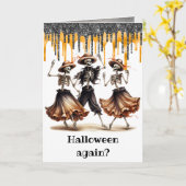 Funny Dansende Skeletons Halloween Kaart (Gele Bloem)