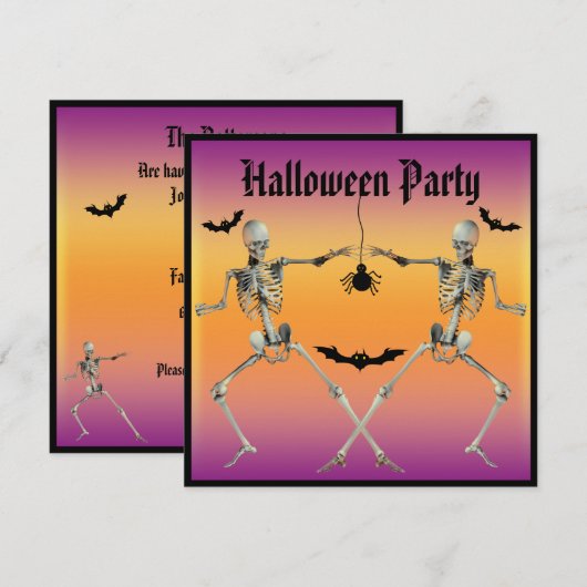 Funny Dansende Skeletons Halloween Party Kaart (Voorkant / Achterkant)