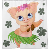 Funny danst Hawaiian varkenswitte achtergrond Douchegordijn (Voorkant)