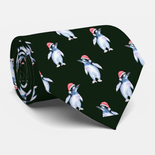 Funny Dark Green Penguin Stropdas voor Dierenvrien (Opgerold)