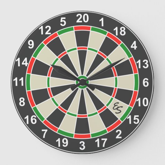 Funny Dartboard Circle Monogrammed Fun Grote Klok (Voorkant)