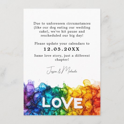 🌈 funny DATE Wedding change Painted With Love Informatiekaartje (Achterkant)