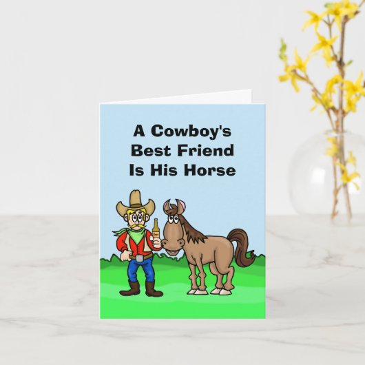Funny Day of The Cowboy Wenskaart with Horse Kaart (Gele Bloem)
