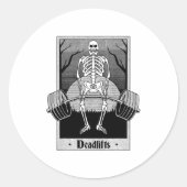Funny Deadlifts Weightlifter Skeleton Halloween Gy Ronde Sticker (Voorkant)