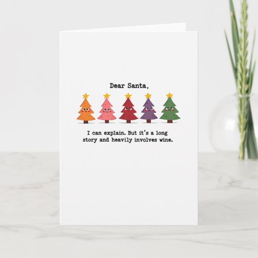 Funny Dear Santa Wine Card Colorful Trees Naughty  Kaart (Voorkant)
