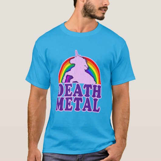 Funny Death Metal Unicorn Rainbow ( blik) T-shirt (Voorkant)