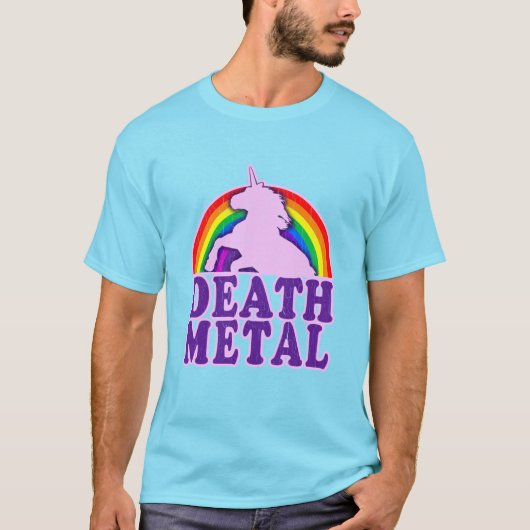Funny Death Metal Unicorn Rainbow ( blik) T-shirt (Voorkant)