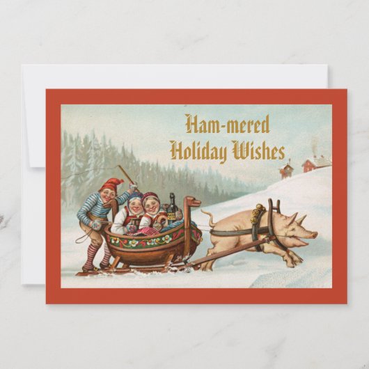 Funny  Deens kerstfeest Drink Pig Pun Flat Feestdagenkaart (Voorkant)