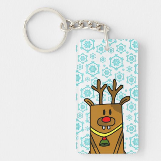 Funny Deer Blue Snowflake Pattern Winter Feestdage Sleutelhanger (Voorkant)