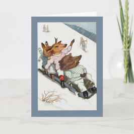 Funny Deer Boar en Bunny Go Sledding Feestdagen Kaart