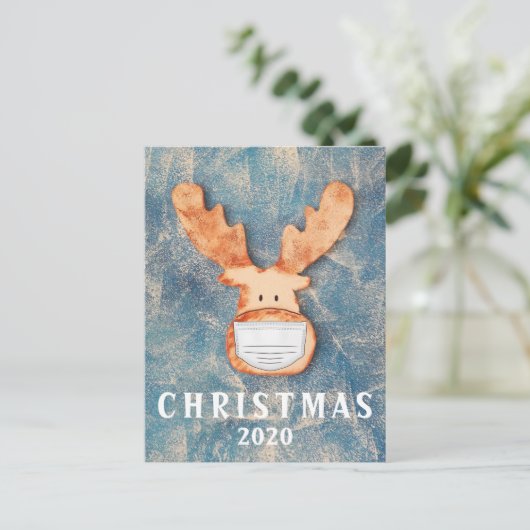 Funny Deer met Face Mask Kerstmis 2020 Briefkaart (Staand voorkant)