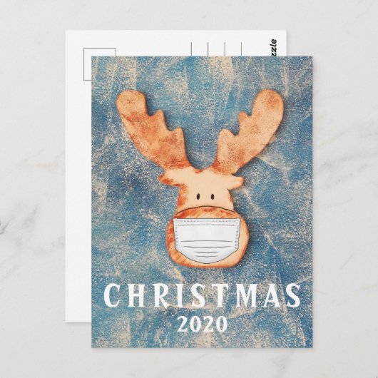 Funny Deer met Face Mask Kerstmis 2020 Briefkaart (Voorkant / Achterkant)