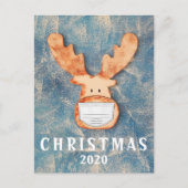 Funny Deer met Face Mask Kerstmis 2020 Briefkaart (Voorkant)