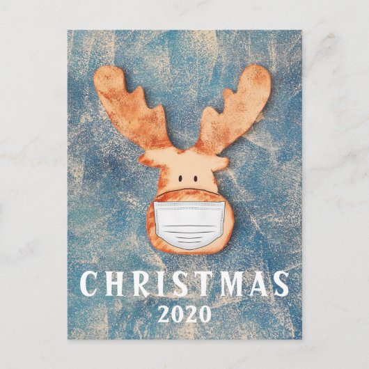 Funny Deer met Face Mask Kerstmis 2020 Briefkaart (Voorkant)