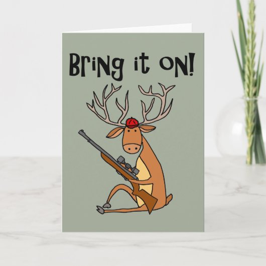 Funny Deer met Hunting Rifle en Pet Kaart (Voorkant)