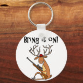 Funny Deer met Hunting Rifle en Pet Sleutelhanger (Voorkant)