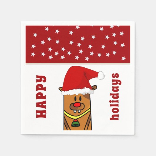 Funny Deer met Santa Hat Red Nose Star Pattern Servet (Voorkant)