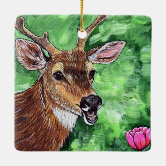 Funny Deer Painting Keramisch Ornament (Achterkant)