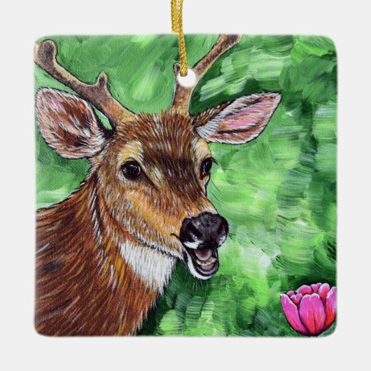 Funny Deer Painting Keramisch Ornament (Voorkant)
