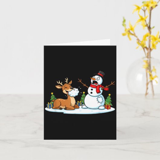 Funny Deer Snowman Christmas Tree Xmas Womens Mens Kaart (Gele Bloem)