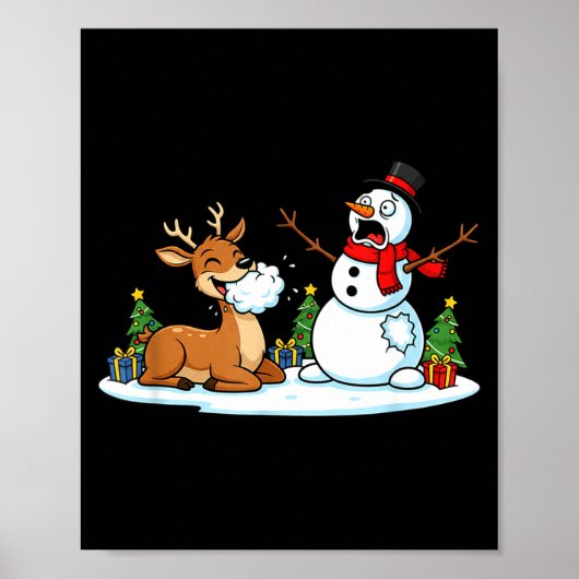 Funny Deer Snowman Christmas Tree Xmas Womens Mens Poster (Voorkant)