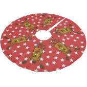 Funny Deer White Stars op Red Brushed Polyester Tr Kerstboom Rok (Gekanteld)