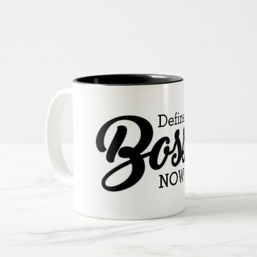 Funny Define Bossy NU! Tweekleurige Koffiemok (Voorkant links)