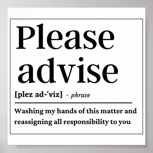 Funny Definition Gelieve te adviseren Poster (Voorkant)