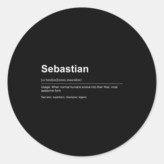Funny Definition Quote For The Name Sebastian _ Ronde Sticker (Voorkant)
