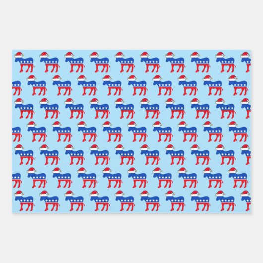 Funny Democraat Donkey in Santa Hat Blue Kerstmis Inpakpapier Vel (Voorkant 2)