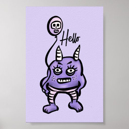 Funny Demon Hallo Paarse Cute Pastel Whimsigoth Poster (Voorkant)