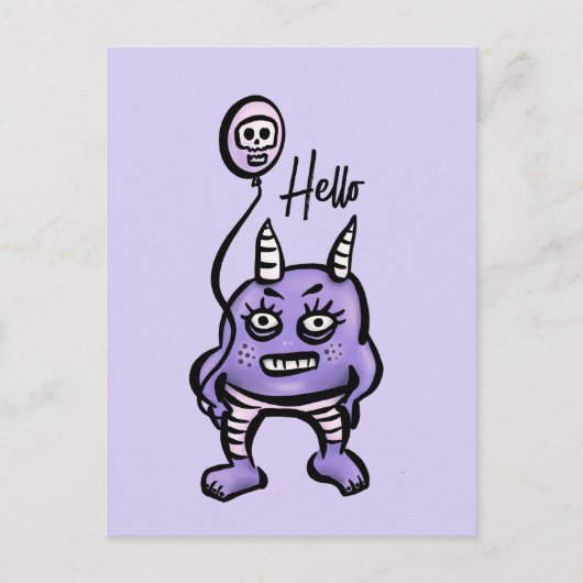 Funny Demon Hallo Paarse Cute Whimsigoth Briefkaart (Voorkant)