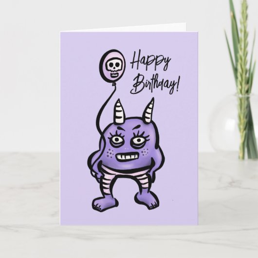 Funny Demon Paarse Cute Pastel Whimsigoth Birthday Kaart (Voorkant)